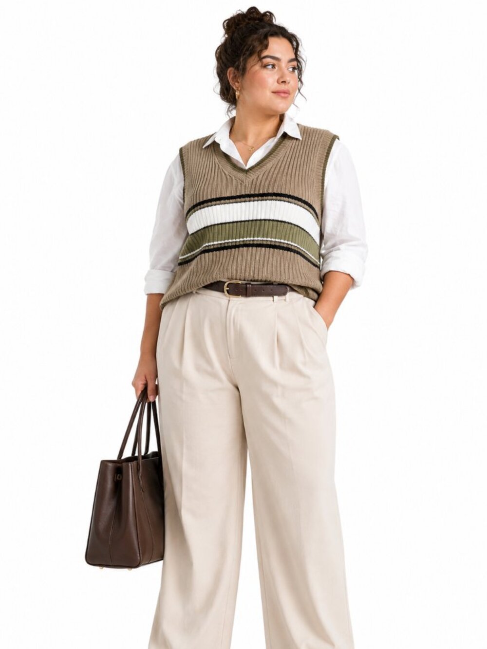 Vintage Faded Glory Ribbed Sweater Vest Plus Size 18/20 Neutral Cottagecore Acad